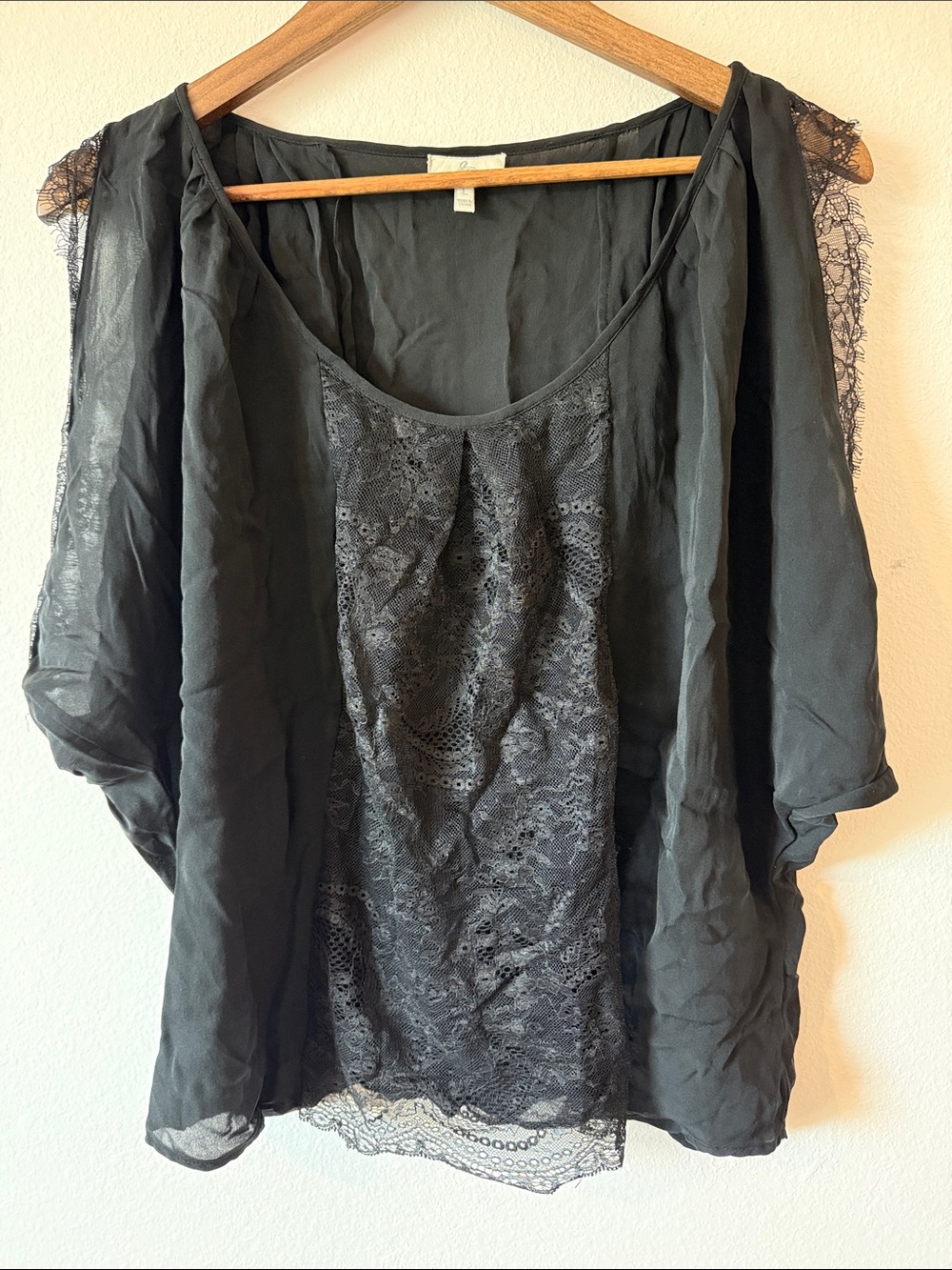 Joie black lace silk blouse
